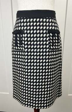 Milly of New York Size 6 100% Wool Pencil Skirt Black Cream Italian Fabric USA